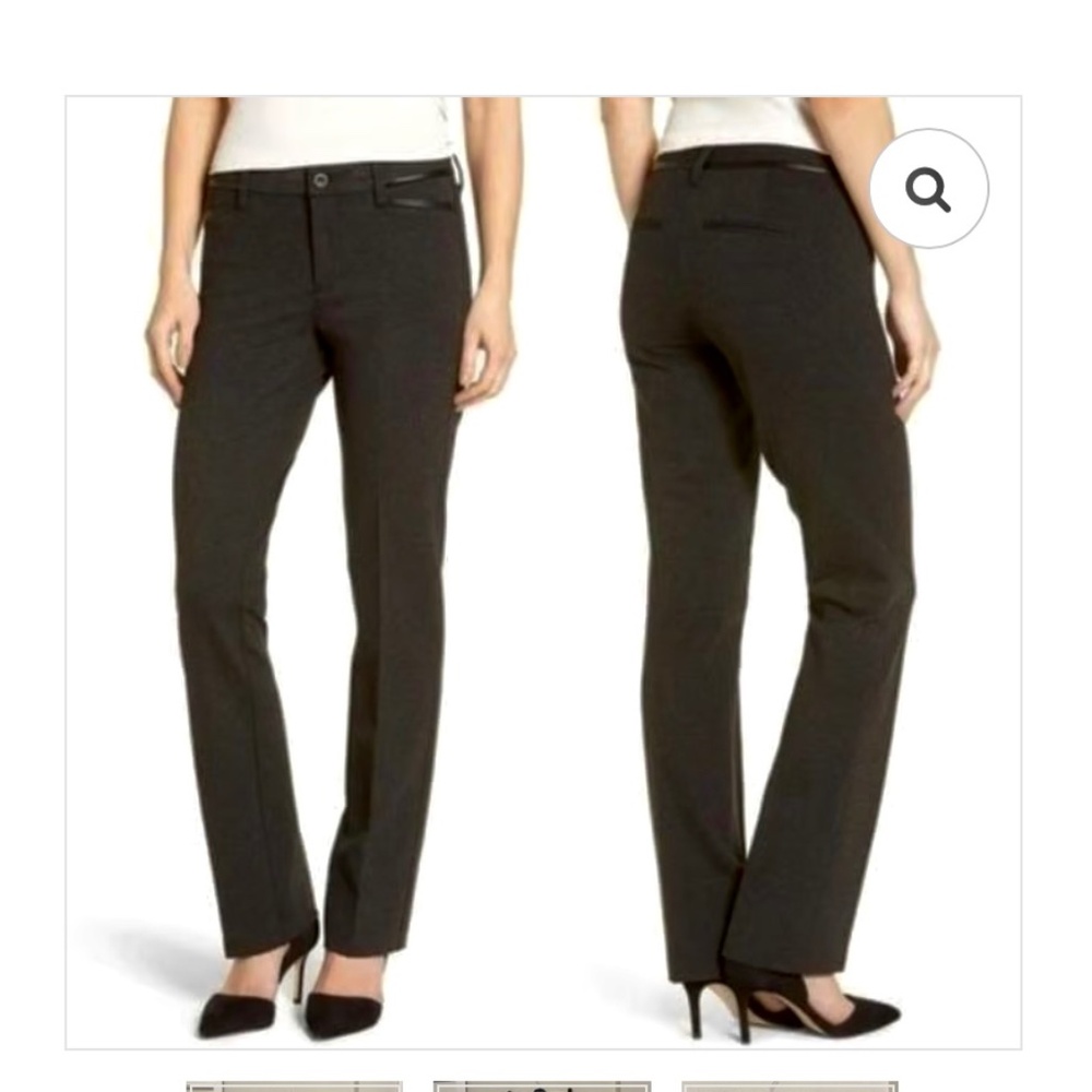 NYDJ Black Ponte Straight Leg Pants with Faux Leather Trim Marilyn, Size 0